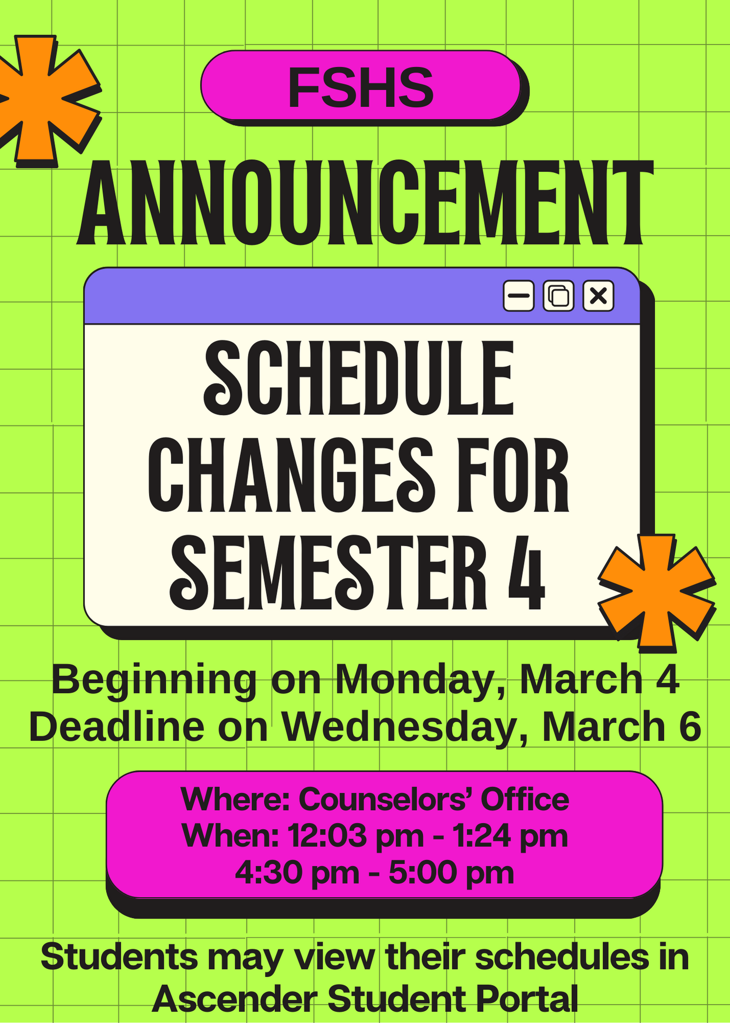 Semester 4 Schedule Changes